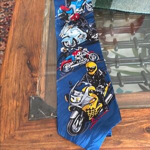 Motorcycle Print Blue Tie